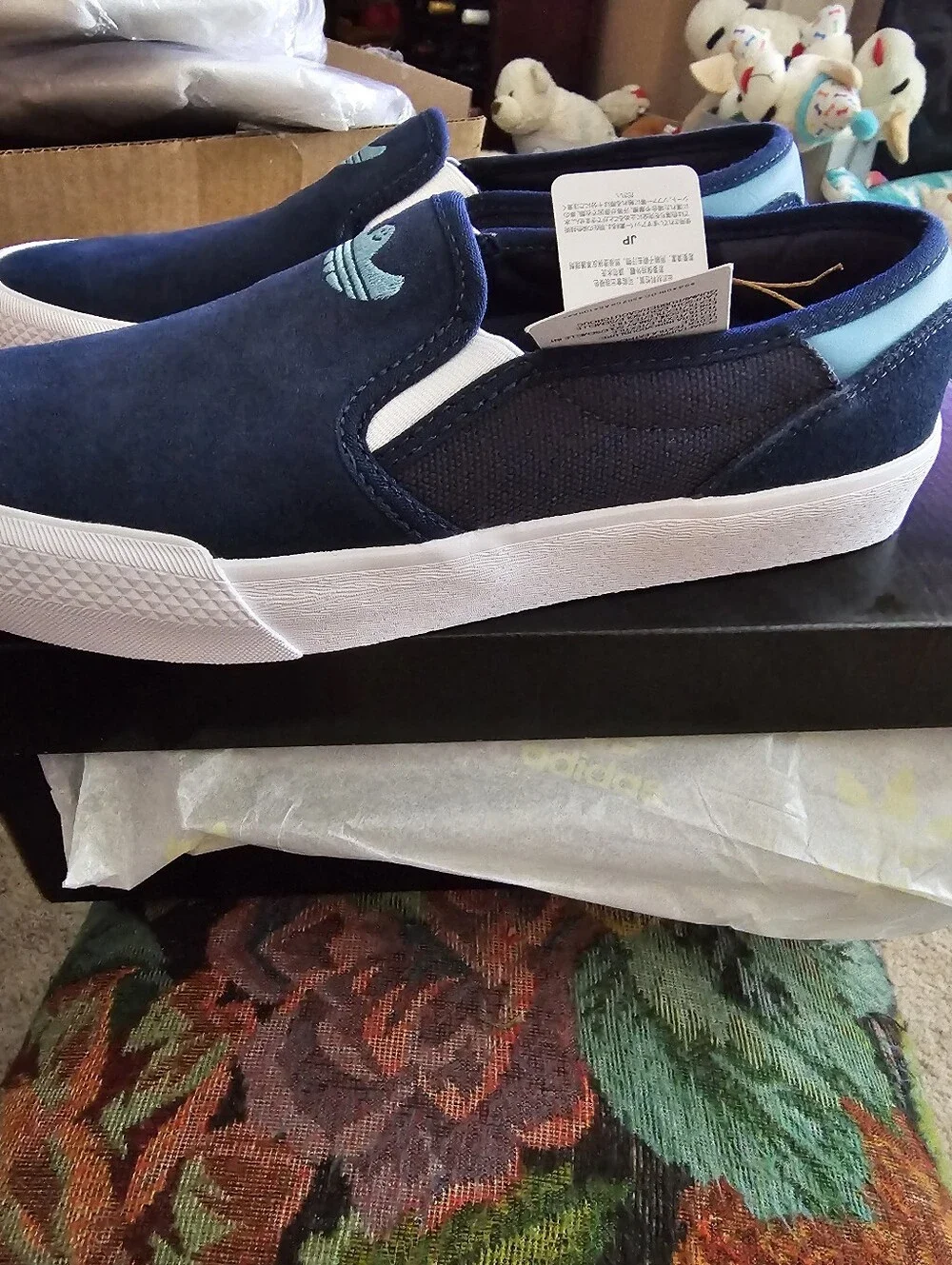 adidas Shmoofoil Shoes Limited Men's Slip-On Low Suede Sneakers Navy/White 8.5us